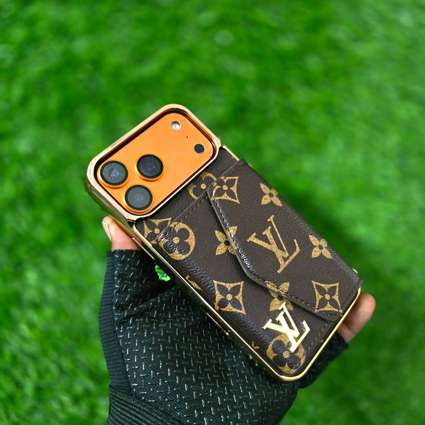 iPhone 17 Pro Max Luxurious Electroplating LV Leather Case with Wallet Card Holder