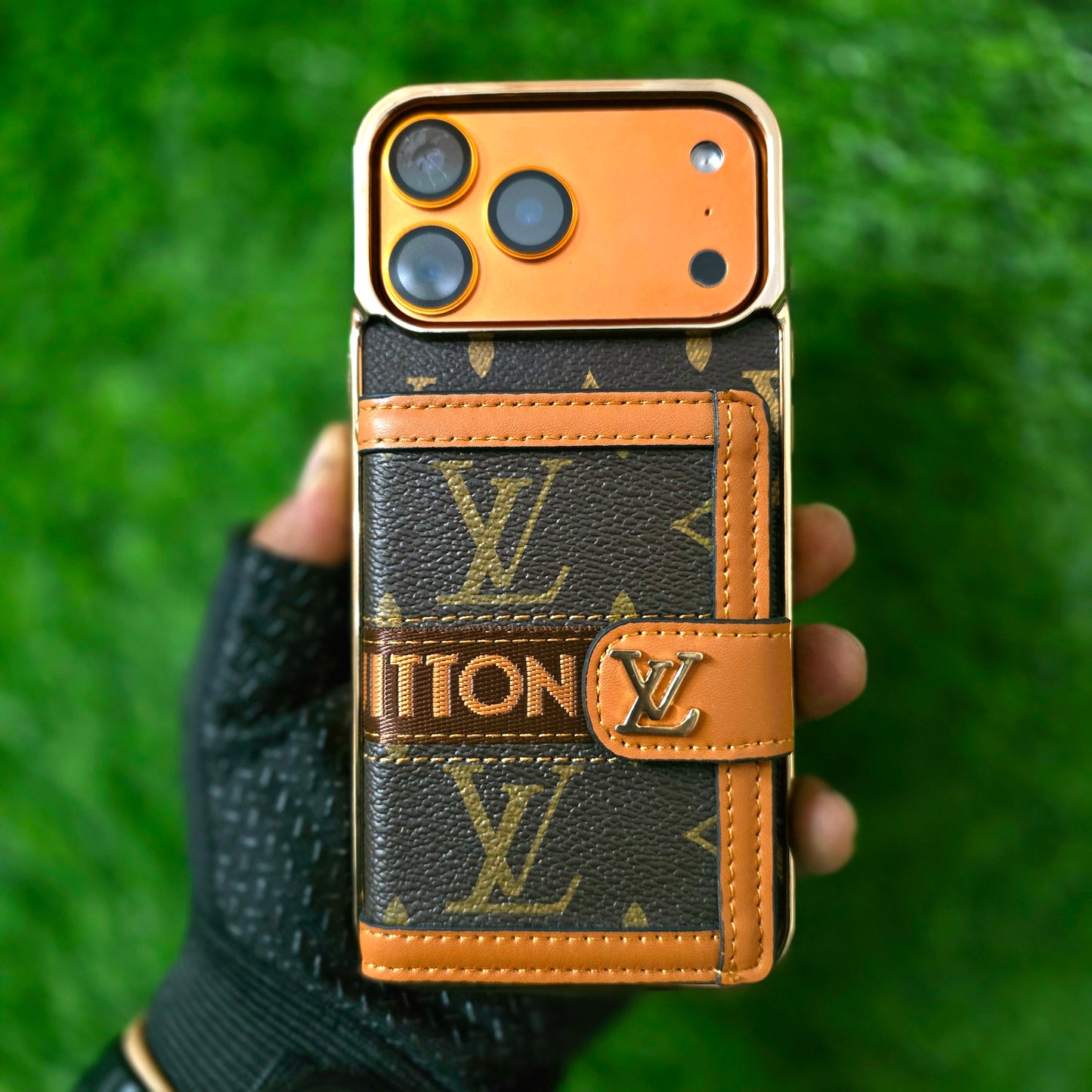 iPhone 17 Pro Max Luxurious Electroplating LV Leather Case with Card Holder Wallet