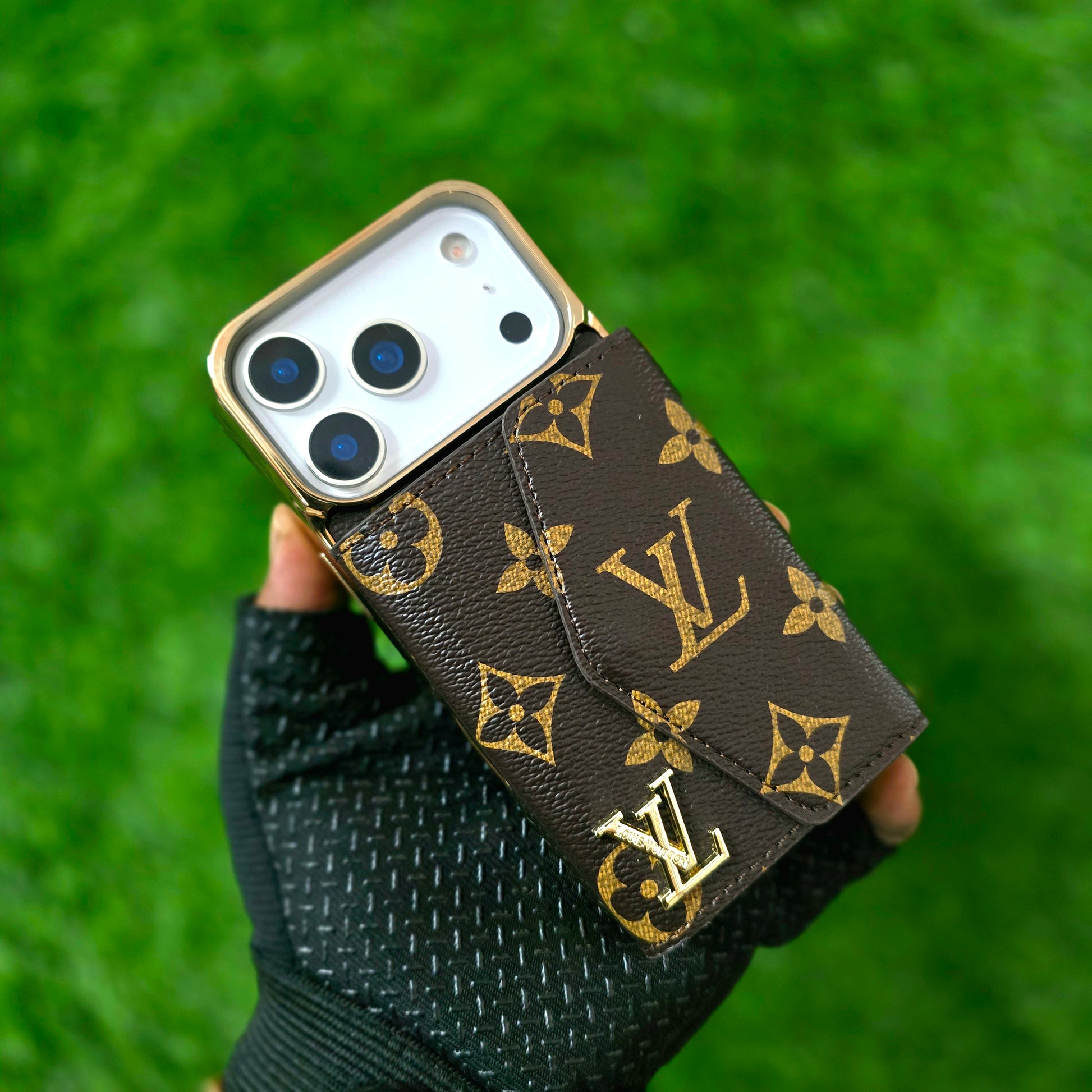 iPhone 17 Pro Max Luxurious Electroplating LV Leather Case with Wallet Card Holder