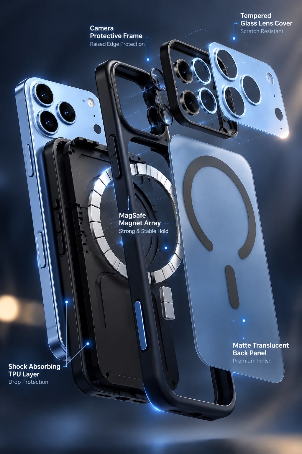 iPhone 18 Pro Shockproof Soft TPU Semi-Transparent Matte Finish Smoky Texture Cover with Magsafe - Black
