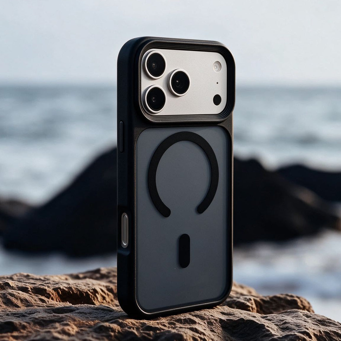 iPhone 18 Pro Shockproof Soft TPU Semi-Transparent Matte Finish Smoky Texture Cover with Magsafe - Black