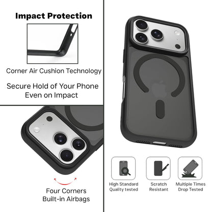 iPhone 18 Pro Shockproof Soft TPU Semi-Transparent Matte Finish Smoky Texture Cover with Magsafe - Black
