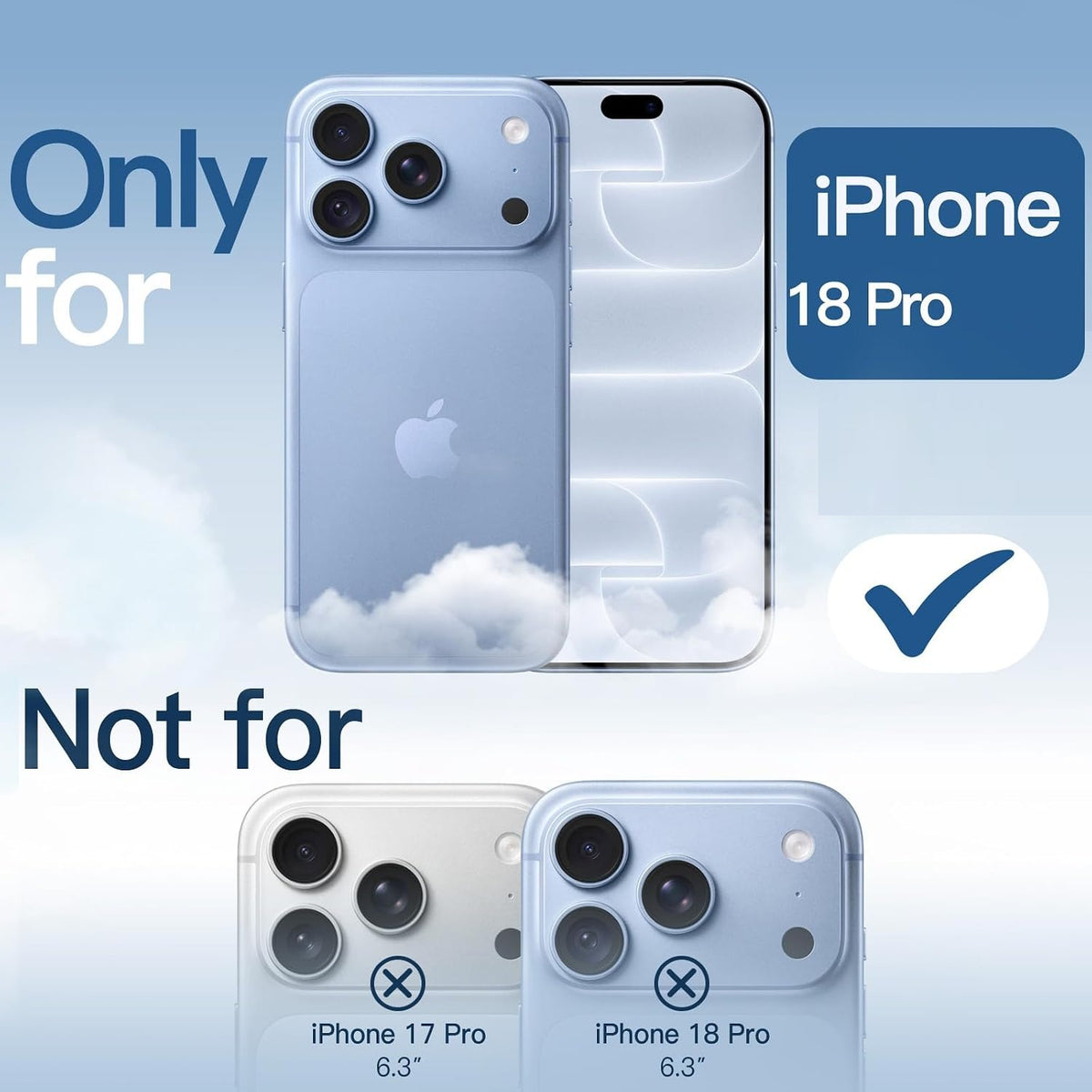iPhone 18 Pro Max Crystal Clear Soft TPU Anti-Yellowing Back Shockproof Case with Magsafe - Sky Blue
