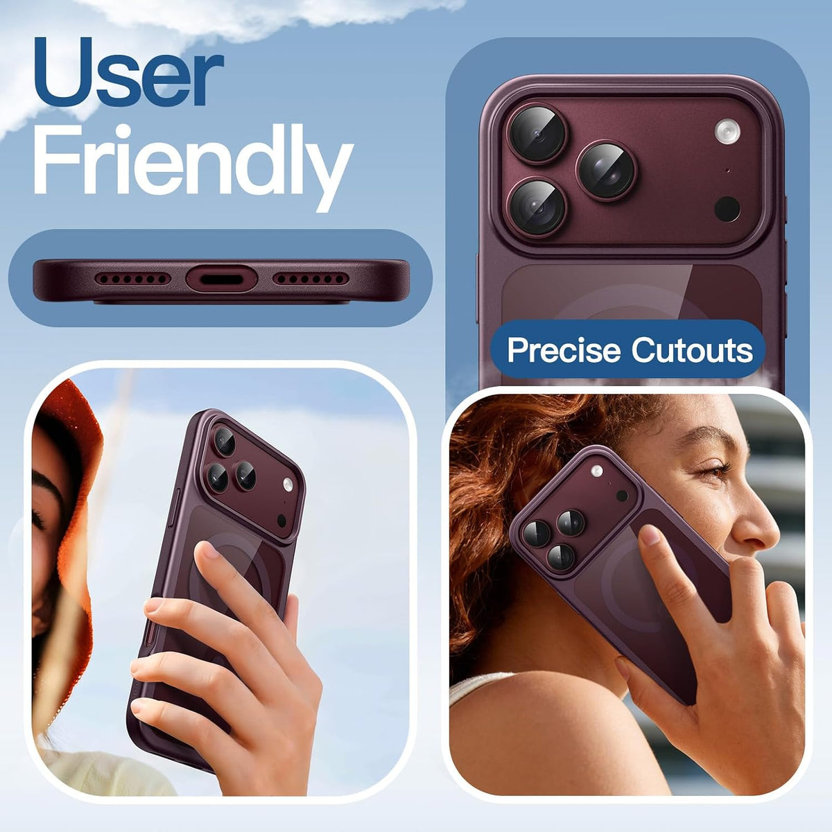 iPhone 18 Pro Max Crystal Clear Soft TPU Anti-Yellowing Back Shockproof Case with Magsafe - Wine