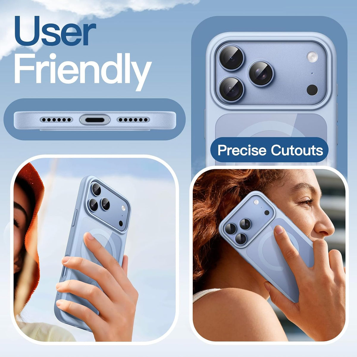 iPhone 18 Pro Max Crystal Clear Soft TPU Anti-Yellowing Back Shockproof Case with Magsafe - Sky Blue