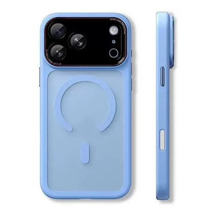 iPhone 18 Pro Max Original NjoyNY Semi Transparent Luxury Metal Lens Frame Cover with Magsafe & Camera Control Button - Sky Blue