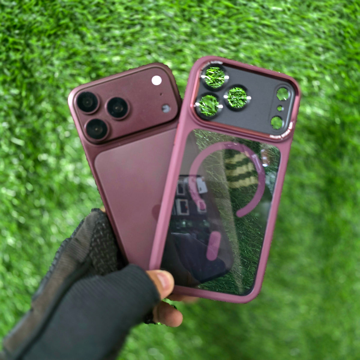 iPhone 18 Pro Max Original NjoyNY Semi Transparent Luxury Metal Lens Frame Cover with Magsafe & Camera Control Button - Wine
