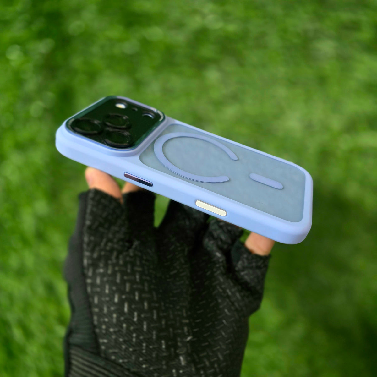 iPhone 18 Pro Max Original NjoyNY Semi Transparent Luxury Metal Lens Frame Cover with Magsafe & Camera Control Button - Sky Blue