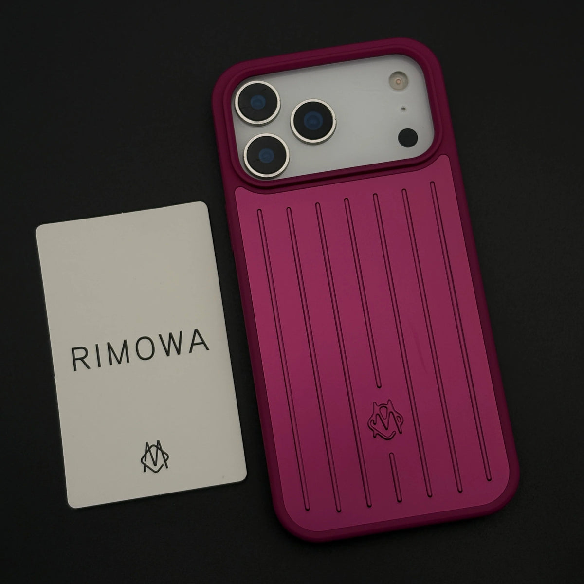 iPhone 18 Pro RM Case, Luxury Luggage Brand RM Vertical Ribbed Hidden - Burgundy