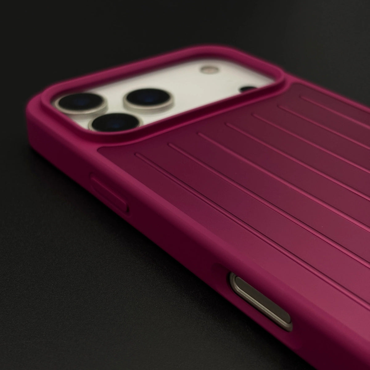 iPhone 18 Pro RM Case, Luxury Luggage Brand RM Vertical Ribbed Hidden - Burgundy