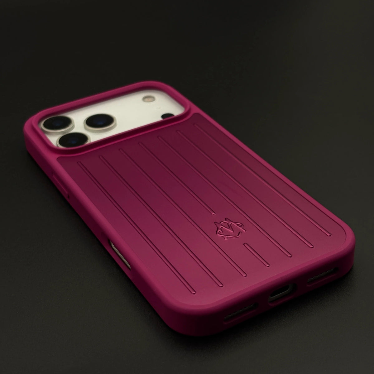 iPhone 18 Pro RM Case, Luxury Luggage Brand RM Vertical Ribbed Hidden - Burgundy