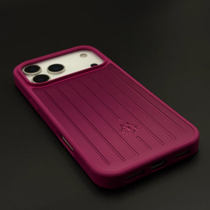 iPhone 18 Pro RM Case, Luxury Luggage Brand RM Vertical Ribbed Hidden - Burgundy