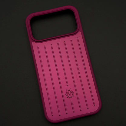iPhone 18 Pro RM Case, Luxury Luggage Brand RM Vertical Ribbed Hidden - Burgundy