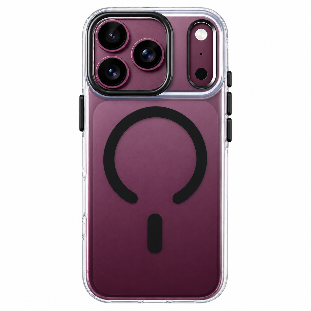 iPhone 18 Pro Max Shockproof Heavy Duty Matte Finish Semi-Transparent 'Augus' Series Case with Magsafe - Wine Black