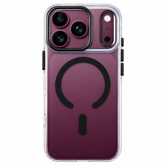 iPhone 18 Pro Max Shockproof Heavy Duty Matte Finish Semi-Transparent 'Augus' Series Case with Magsafe - Wine Black