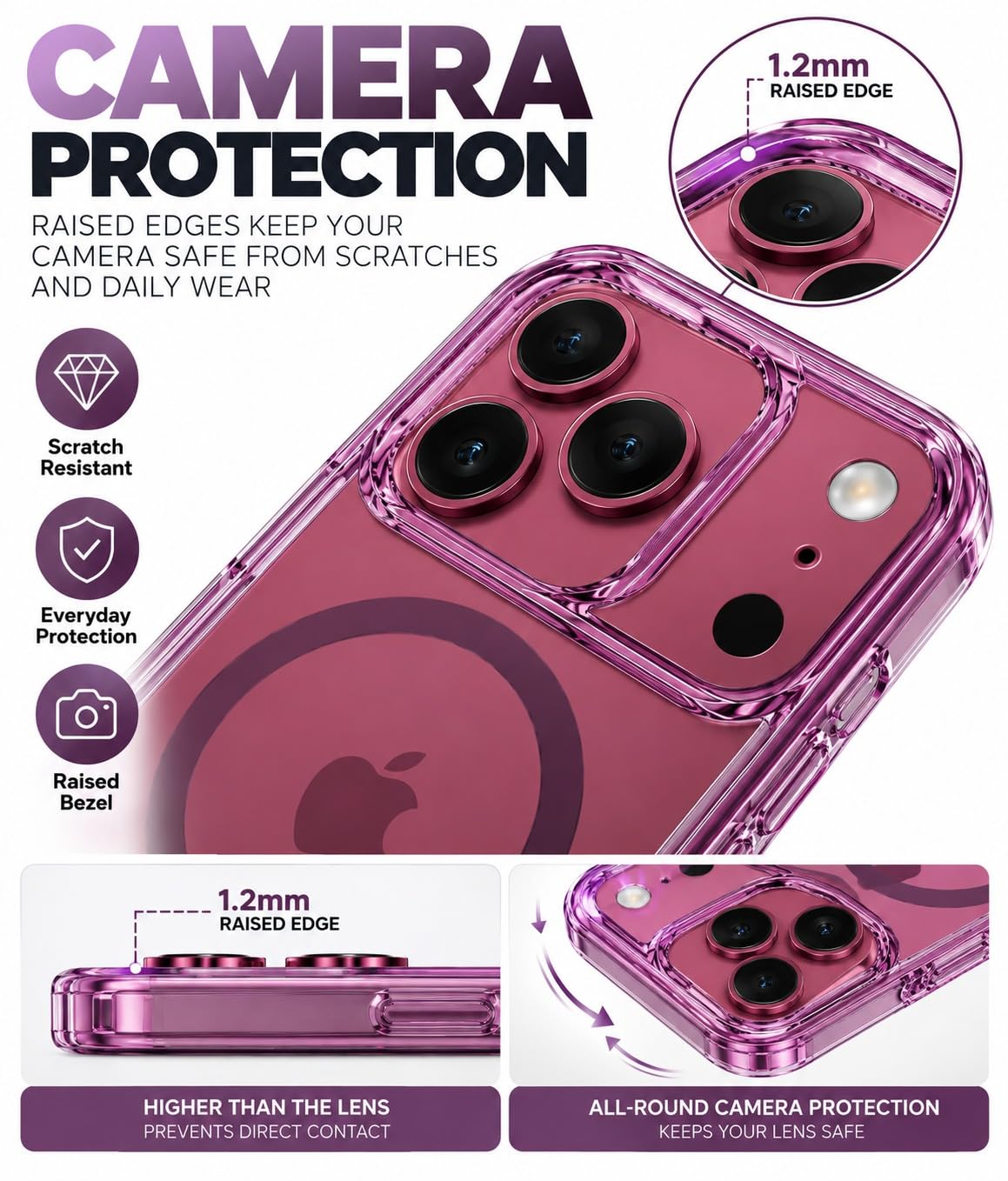 iPhone 18 Pro Max Crystal Clear Anti Yellowing Semi-Transparent Case with Camera Control Button & Magsafe - Wine