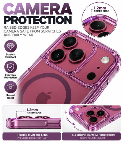 iPhone 18 Pro Max Crystal Clear Anti Yellowing Semi-Transparent Case with Camera Control Button & Magsafe - Wine
