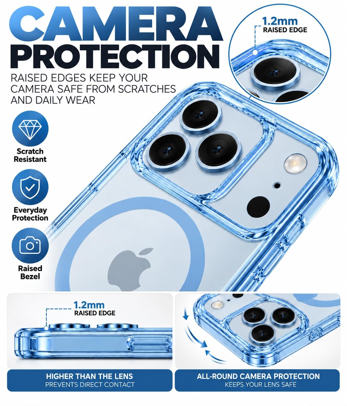 iPhone 18 Pro Max Crystal Clear Anti Yellowing Semi-Transparent Case with Camera Control Button & Magsafe - Sky Blue