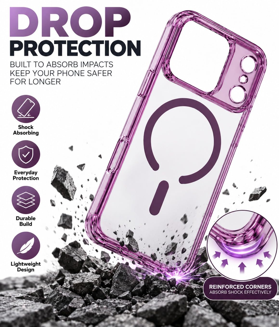 iPhone 18 Pro Max Crystal Clear Anti Yellowing Semi-Transparent Case with Camera Control Button & Magsafe - Wine