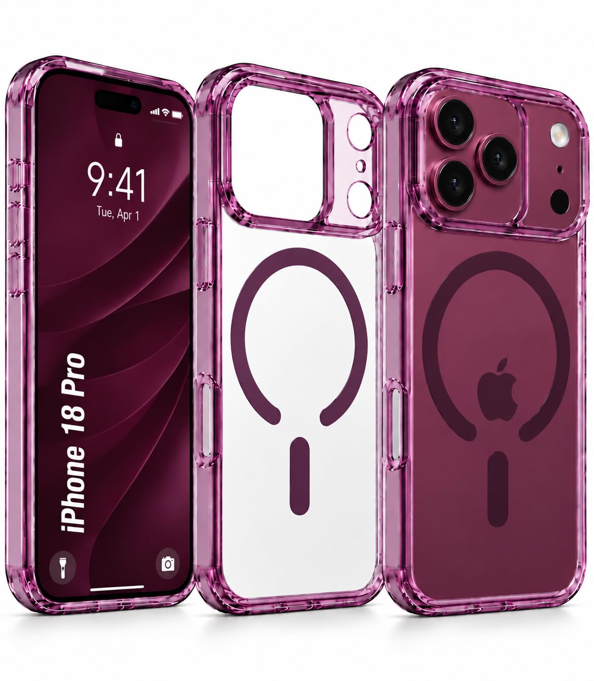 iPhone 18 Pro Max Crystal Clear Anti Yellowing Semi-Transparent Case with Camera Control Button & Magsafe - Wine