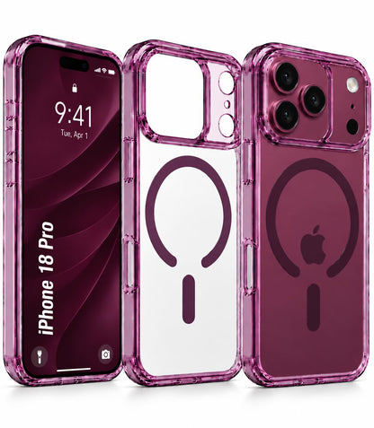 iPhone 18 Pro Max Crystal Clear Anti Yellowing Semi-Transparent Case with Camera Control Button & Magsafe - Wine