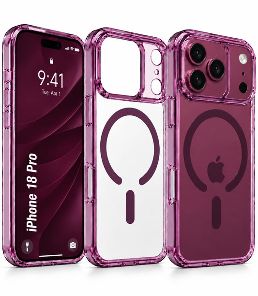 iPhone 18 Pro Max Crystal Clear Anti Yellowing Semi-Transparent Case with Camera Control Button & Magsafe - Wine