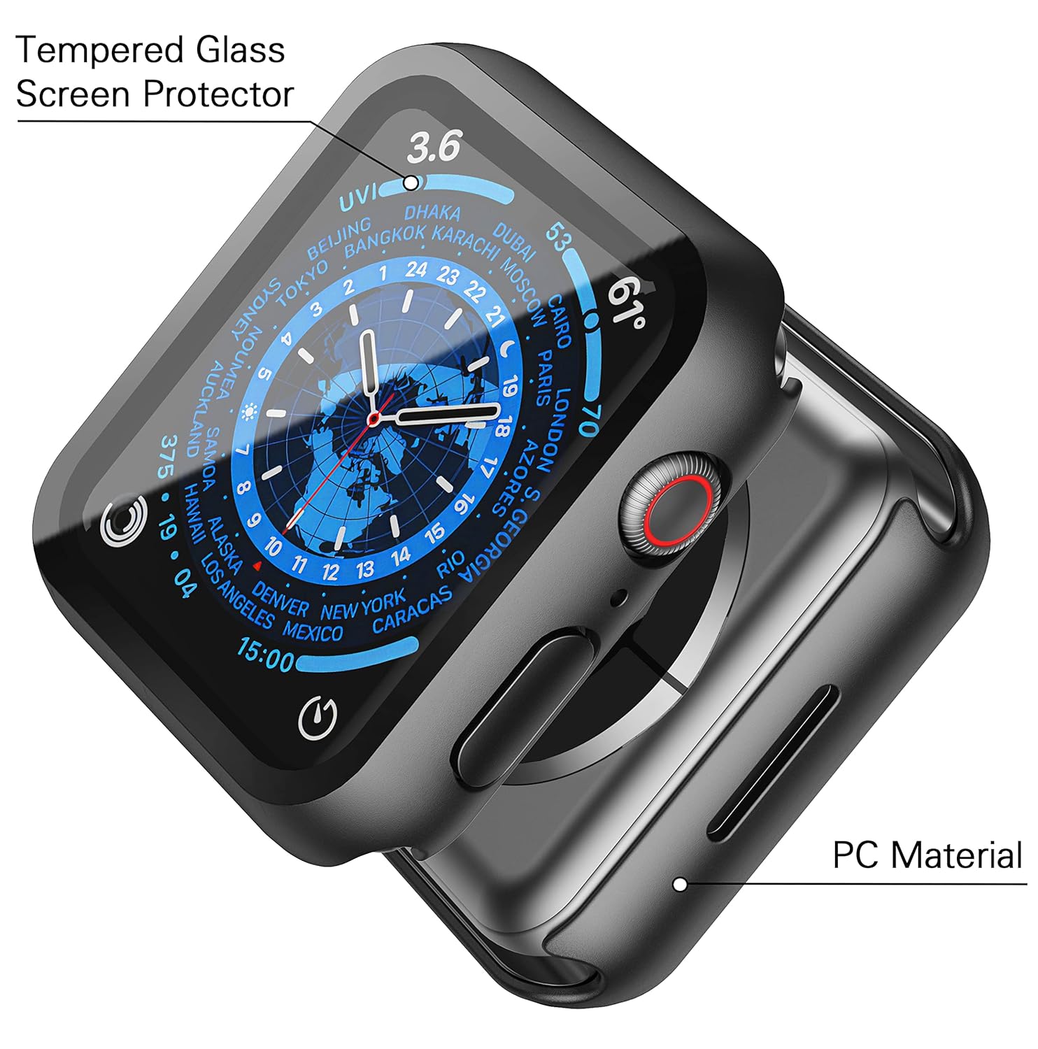 iWatch Bumper Cover for Built-in Screen Protector Full Coverage Hard PC Case for iWatch Series 7/ Series 8/Series 9 45MM