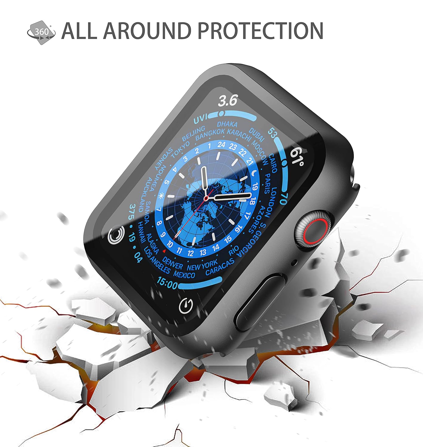 iWatch Bumper Cover for Built-in Screen Protector Full Coverage Hard PC Case for iWatch Series 7/ Series 8/Series 9 45MM