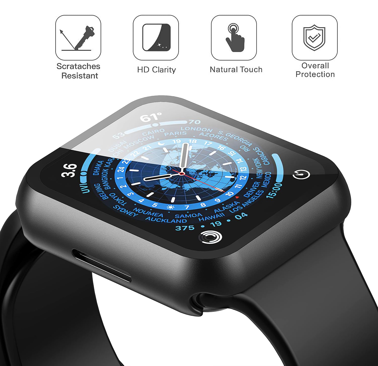 iWatch Bumper Cover for Built-in Screen Protector Full Coverage Hard PC Case for iWatch Series 7/ Series 8/Series 9 45MM