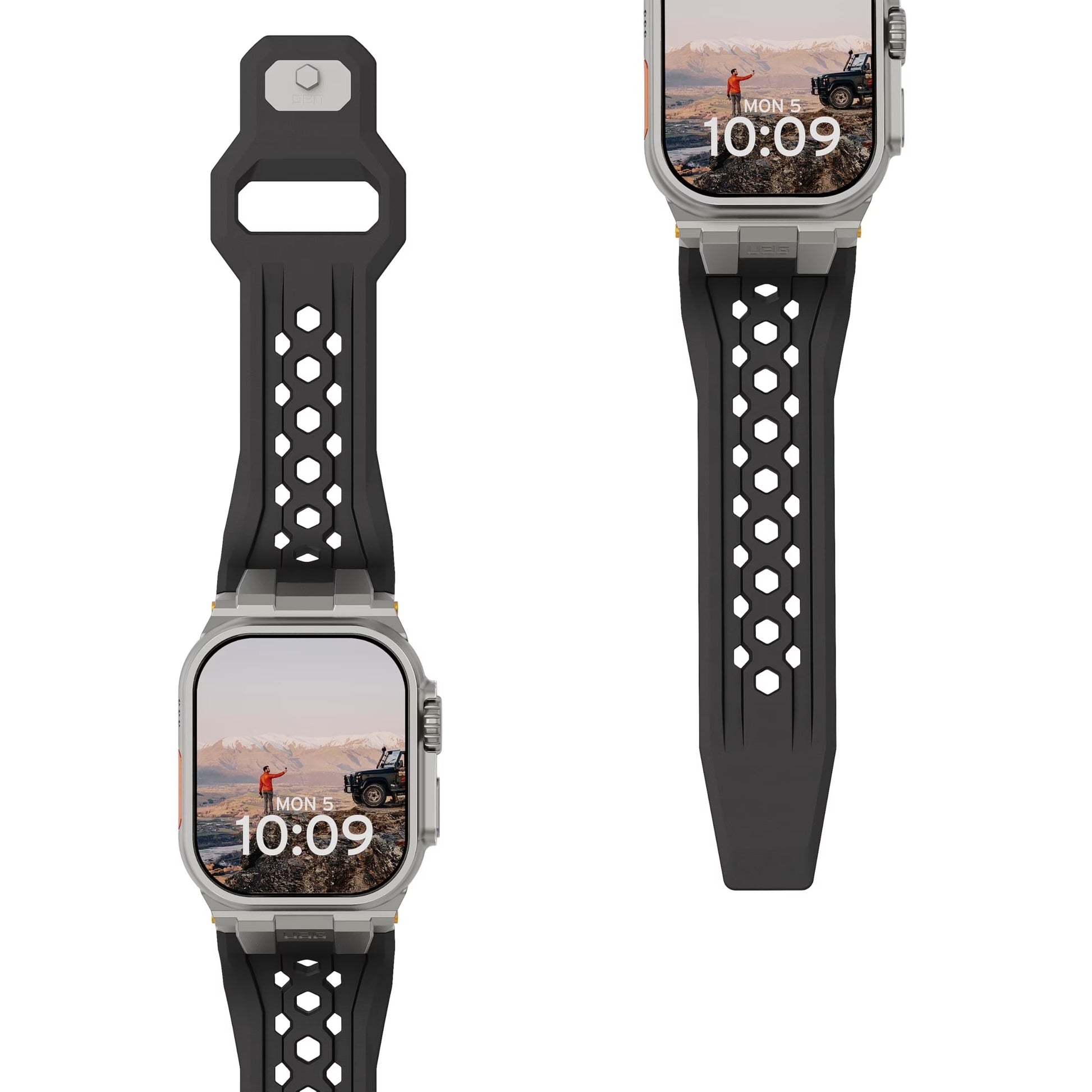 UAG iWatch Strap Premium Sport Breathable Monarch Band for iWatch 44/45/46/49MM - Black/Titanium