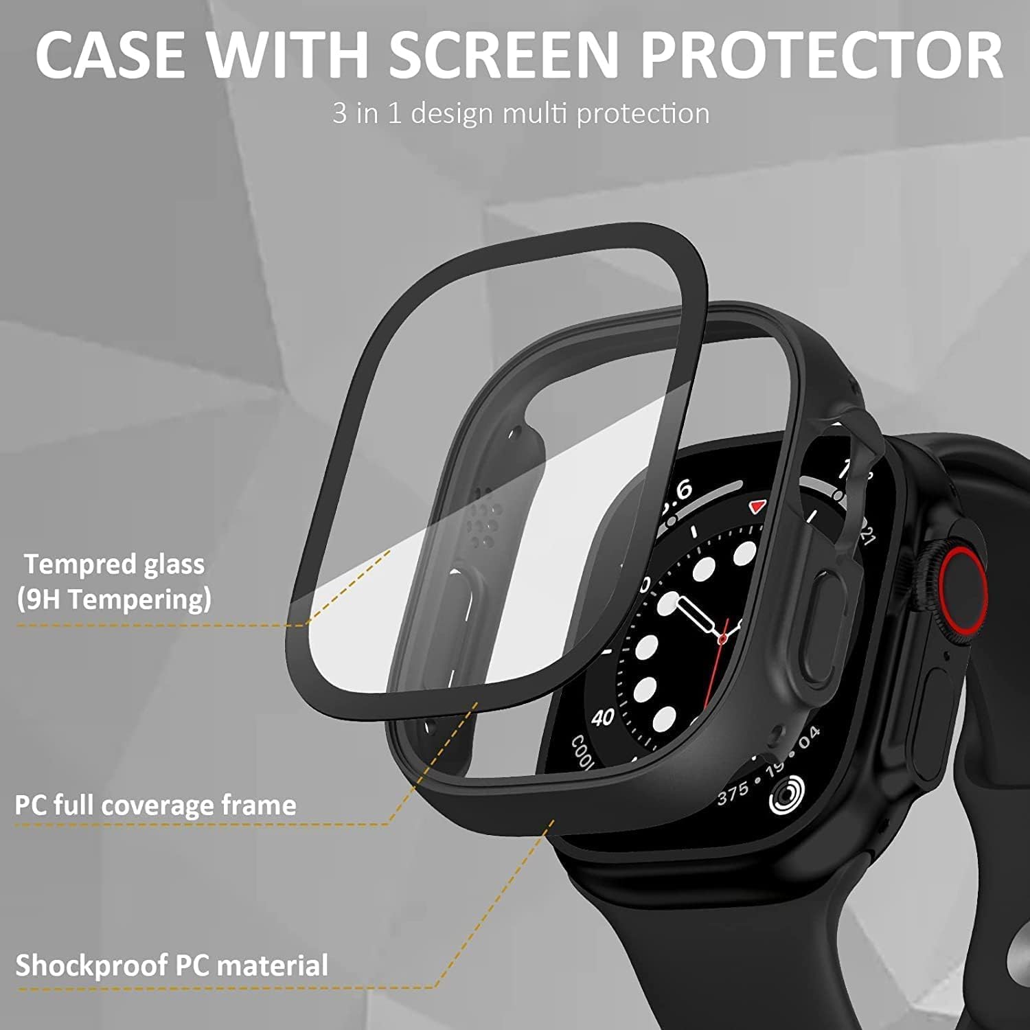 iWatch Bumper Cover for Built-in Screen Protector Full Coverage Hard PC Case for Watch Ultra/ Ultra 2 / Ultra3 49MM