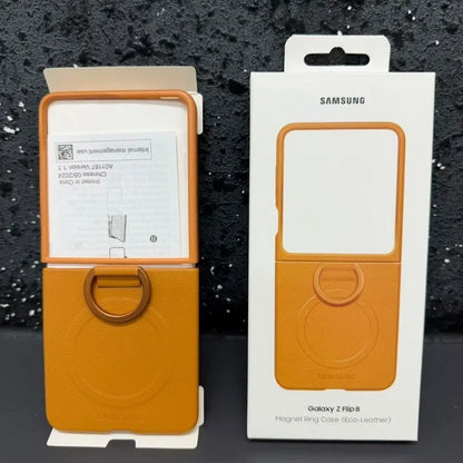 Samsung Z Flip8 Leather Case with Metal Ring Holder & Magsafe - Tan Brown
