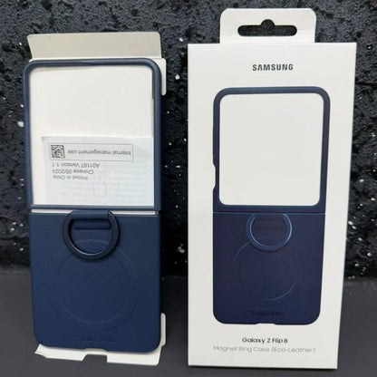 Samsung Z Flip8 Leather Case with Metal Ring Holder & Magsafe - Blue