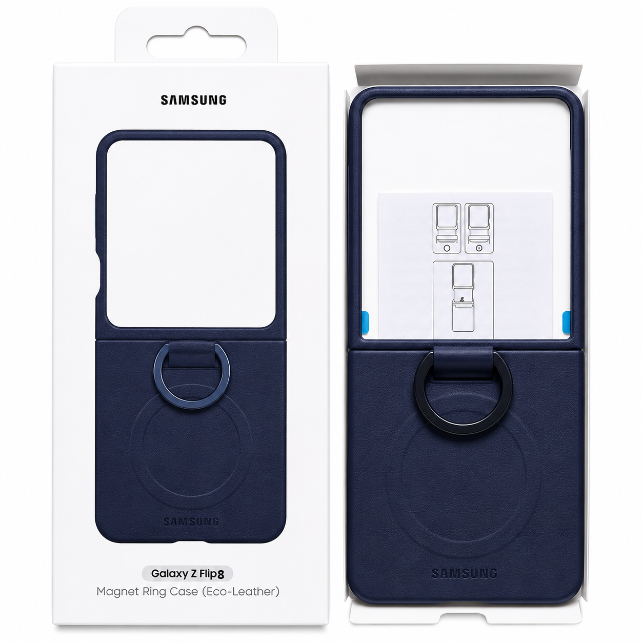 Samsung Z Flip8 Leather Case with Metal Ring Holder & Magsafe - Blue