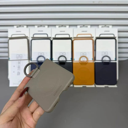 Samsung Z Flip8 Leather Case with Metal Ring Holder & Magsafe - Desert Titanium