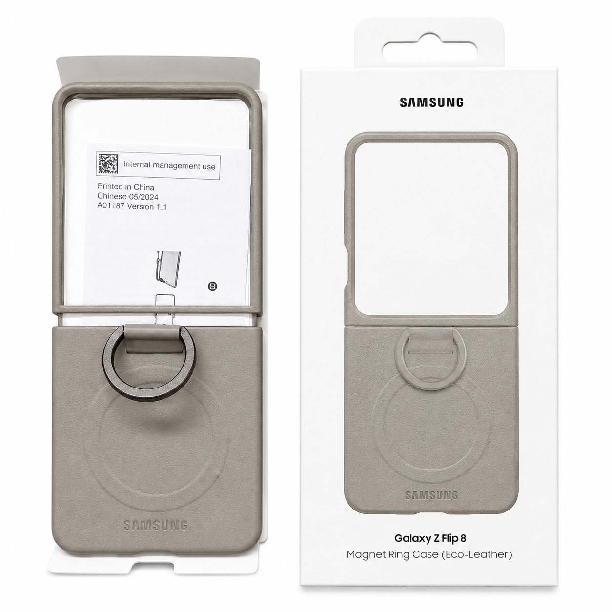Samsung Z Flip8 Leather Case with Metal Ring Holder & Magsafe - Desert Titanium