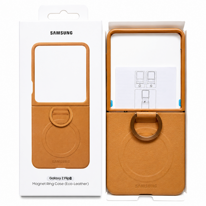 Samsung Z Flip8 Leather Case with Metal Ring Holder & Magsafe - Tan Brown