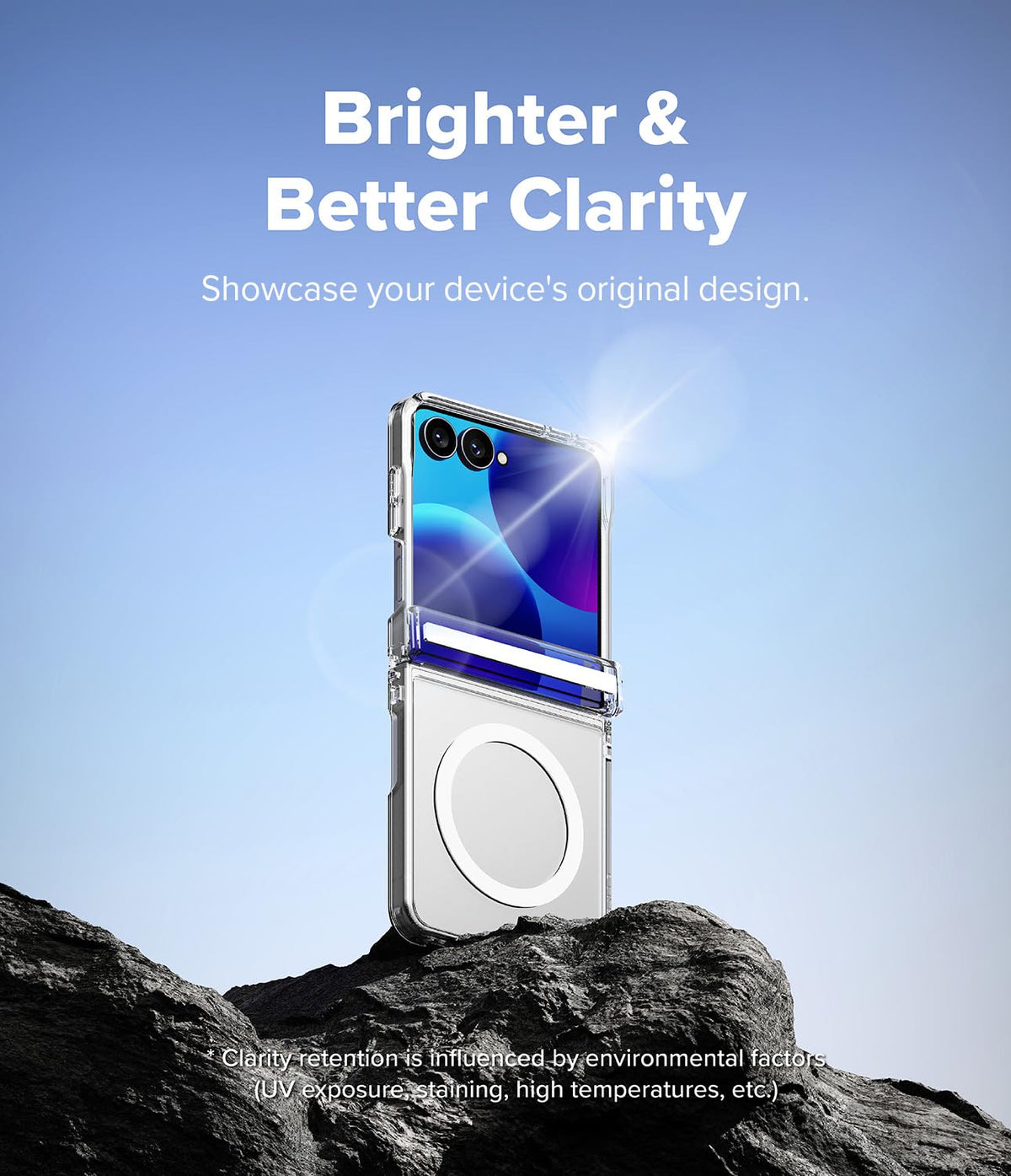 Samsung Z Flip8 Crystal Clear Anti Yellowing Case with Magsafe & Hinge Protection in built Front Glass