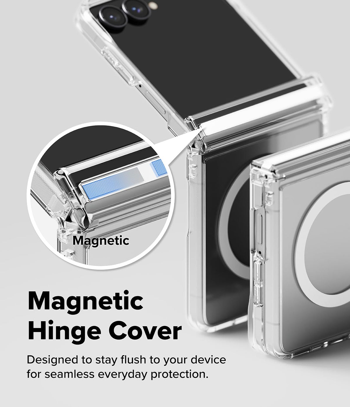 Samsung Z Flip8 Crystal Clear Anti Yellowing Case with Magsafe & Hinge Protection in built Front Glass