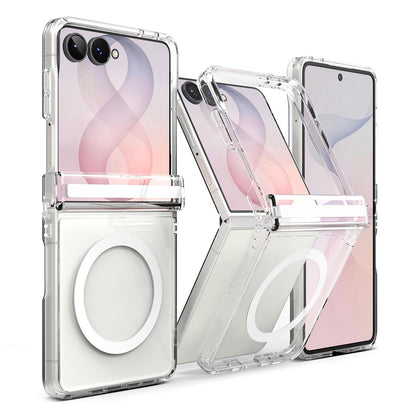 Samsung Z Flip8 Crystal Clear Anti Yellowing Case with Magsafe & Hinge Protection in built Front Glass