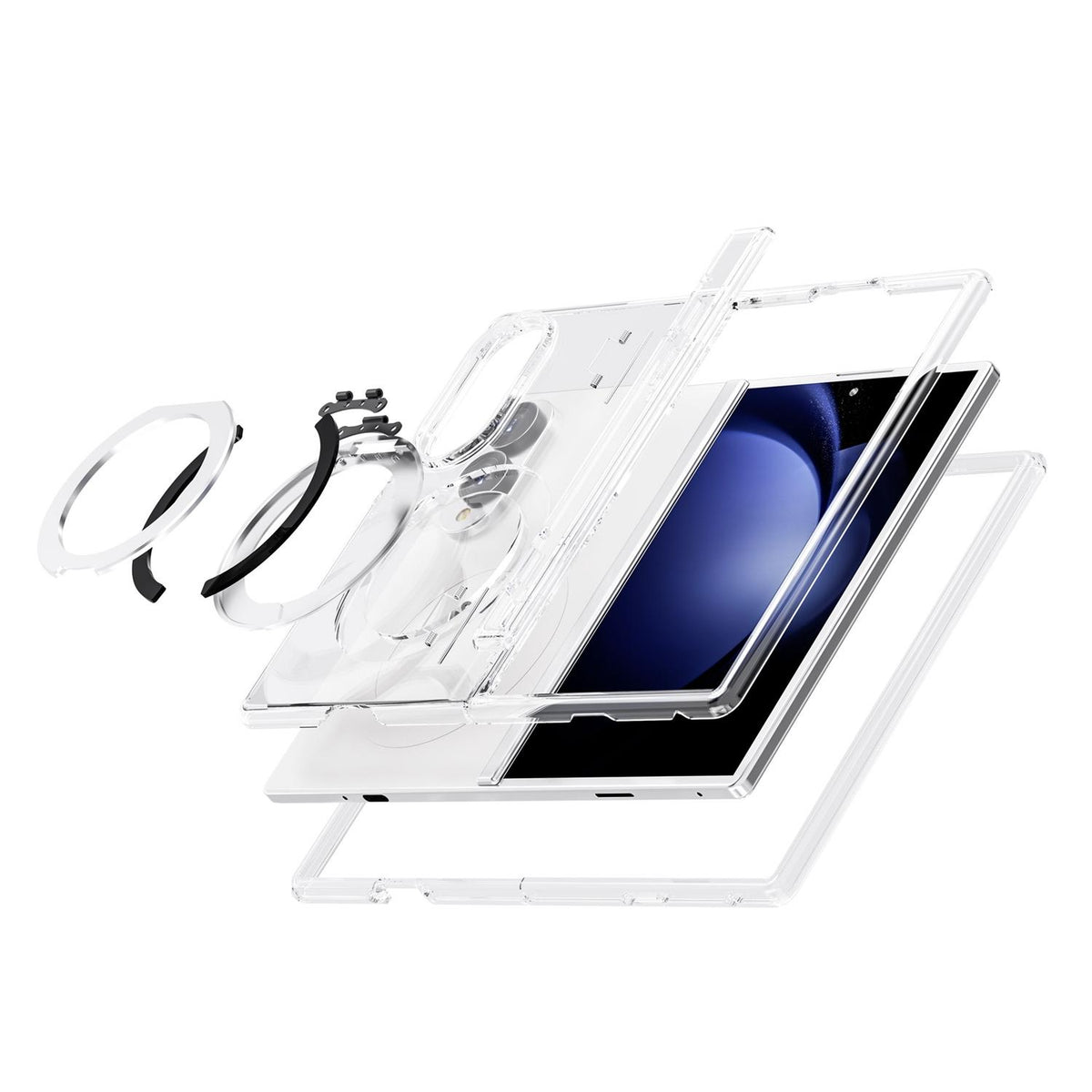 Samsung Z Fold8 Anti Yellowing Transparent Hinge Protection Case with 360° Rotation Metal Ring & Magsafe