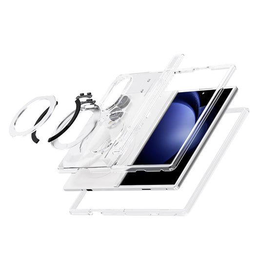 Samsung Z Fold8 Anti Yellowing Transparent Hinge Protection Case with 360° Rotation Metal Ring & Magsafe