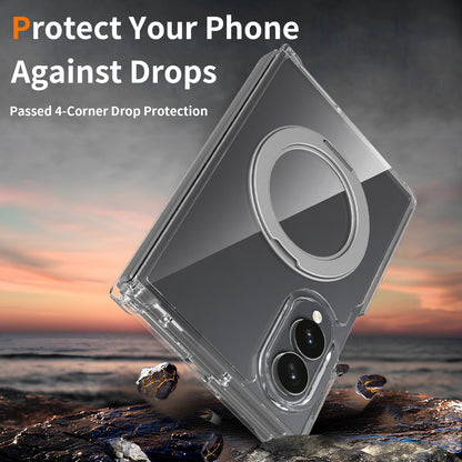 Samsung Z Fold8 Anti Yellowing Transparent Hinge Protection Case with 360° Rotation Metal Ring & Magsafe