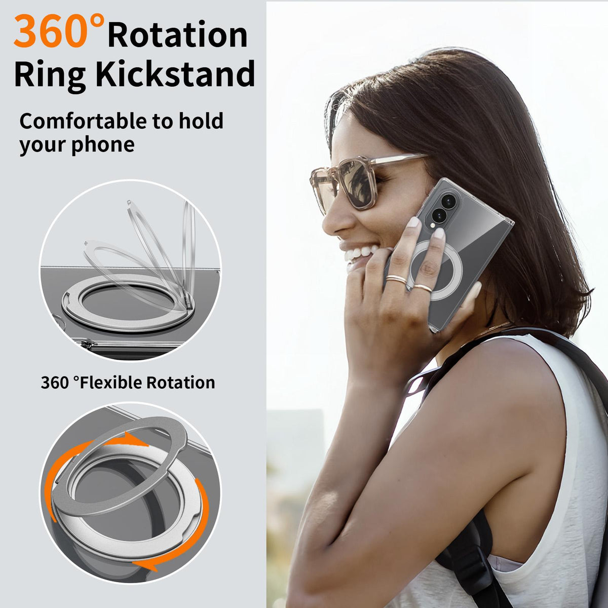 Samsung Z Fold8 Anti Yellowing Transparent Hinge Protection Case with 360° Rotation Metal Ring & Magsafe