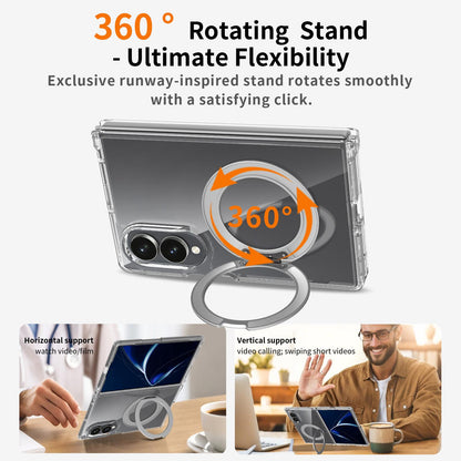 Samsung Z Fold8 Anti Yellowing Transparent Hinge Protection Case with 360° Rotation Metal Ring & Magsafe