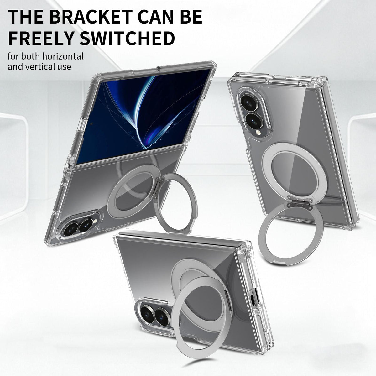 Samsung Z Fold8 Anti Yellowing Transparent Hinge Protection Case with 360° Rotation Metal Ring & Magsafe
