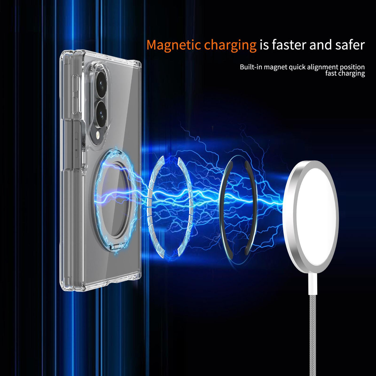 Samsung Z Fold8 Anti Yellowing Transparent Hinge Protection Case with 360° Rotation Metal Ring & Magsafe