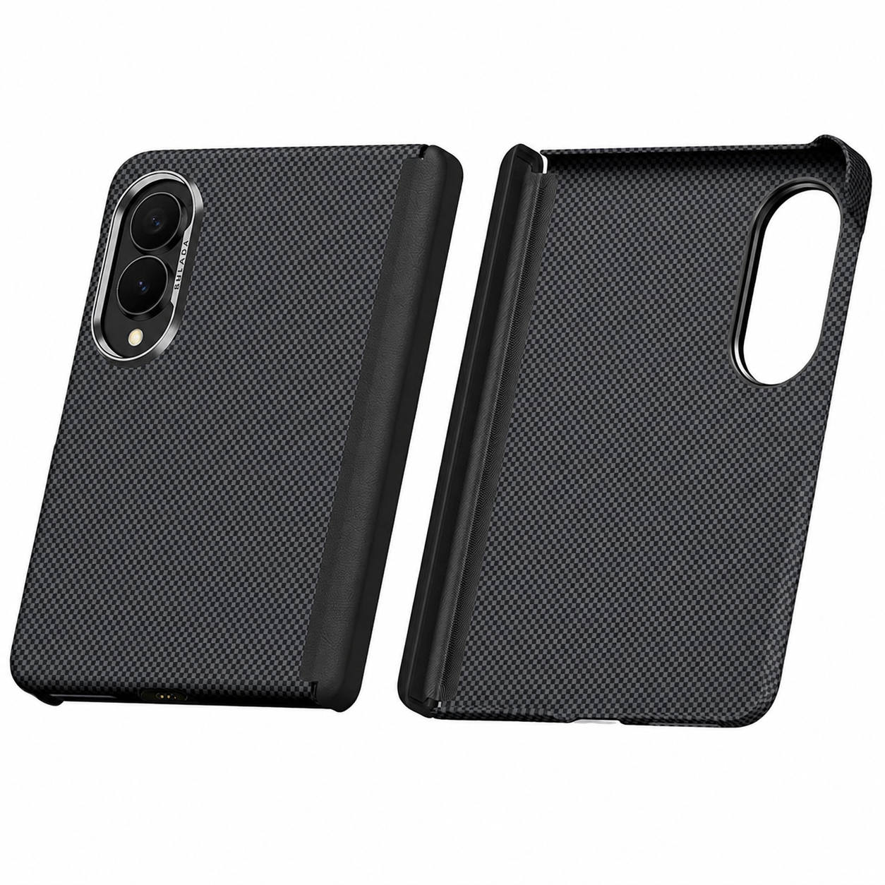 Samsung Z Fold8 SULADA Carbon Case, Kevlar Grid Textured Slim Case with Dual Frame Cover - Black