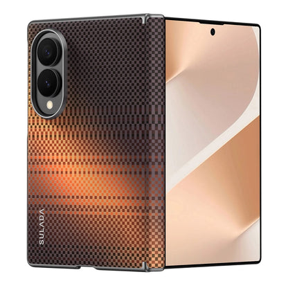 Samsung Z Fold8 SULADA Carbon Case, Kevlar Woven Carbon Texture Magnetic Cover with Hinge Protection Magsafe (No Front) - Sunset