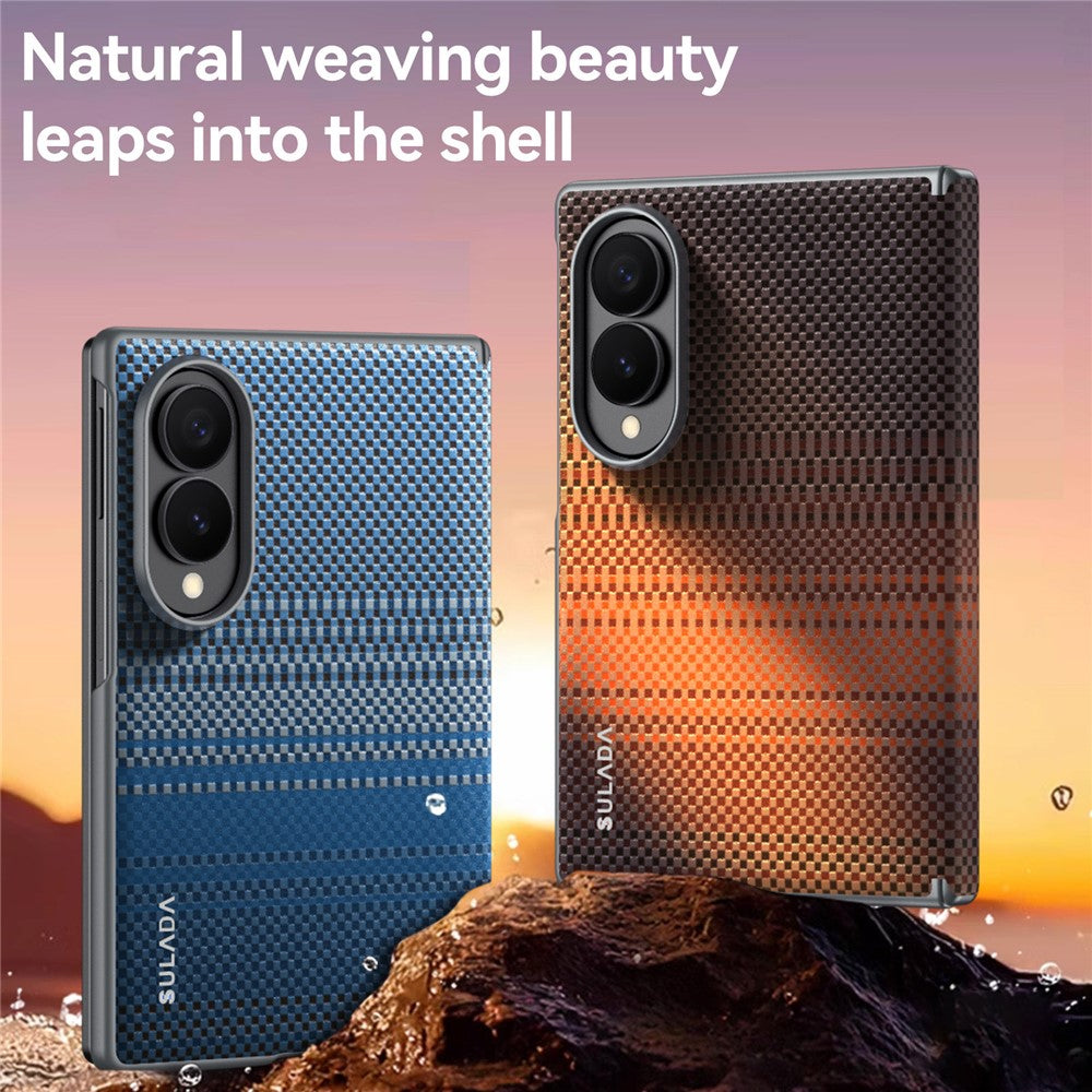 Samsung Z Fold8 SULADA Carbon Case, Kevlar Woven Carbon Texture Magnetic Cover with Hinge Protection Magsafe (No Front) - Sunset